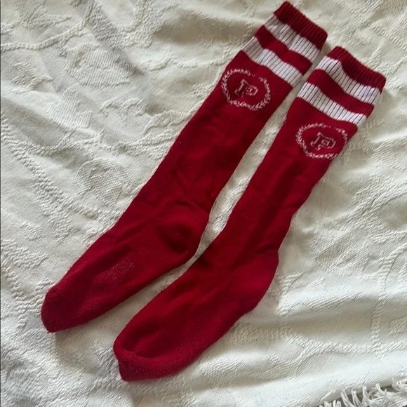BARELY WORN Vintage PINK VS Preppy Sporty Knee Socks Y2K RARE - Red - Picture 2 of 5